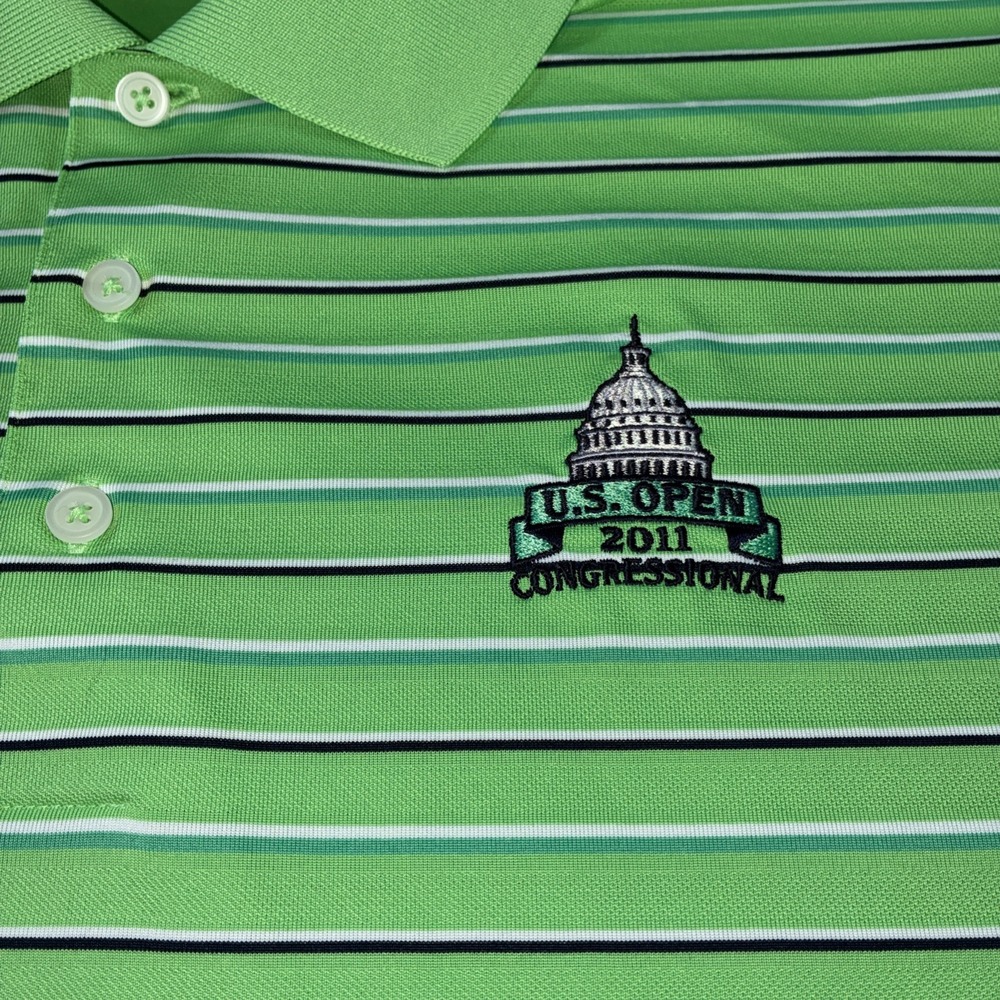 Adidas Mens US Open 2011 Congressional Golf Polo Shirt Lime Green Striped L - Picture 3 of 12